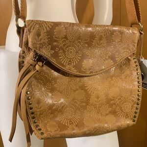 The Sak "Silverlake" Indigo Leather Studded Crossbody Handbag Purse